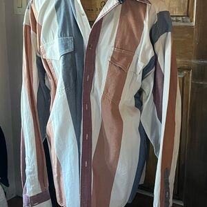 Wrangler Men's Casual Striped Button Down Shirt - Blue, Brown, White